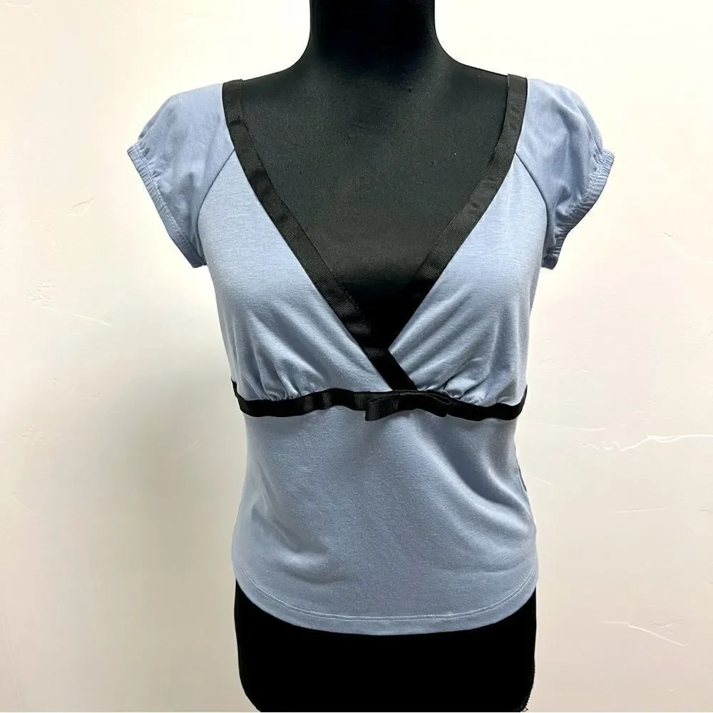 Vintage y2k Jonathan Martin top. Deep v neckline empire in blue and black szL